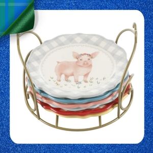 🎁 New Pioneer Woman Novelty 7 Inch Plates with Rack